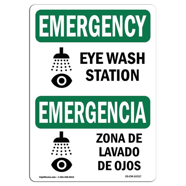 Signmission Safety Sign, OSHA EMERGENCY, 18" Height, Aluminum, Eye Wash Station Bilingual, Landscape OS-EM-A-1824-L-10317